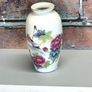 Antique Victorian Era‎ Porcelain Transferware Bud Vase China Ducks Flowers